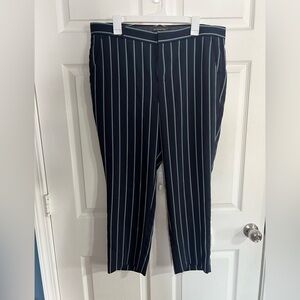 Banana Republic Navy and Green Pinstriped Cropped Slacks